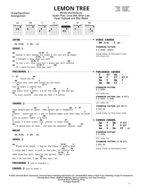 Guitarzero2hero Lemon Tree Guitar Tab In A Minor Download And Print Sku Mn0257147