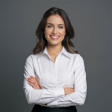 A Woman With A White Shirt That Says Quot She Is Smiling Quot Premium