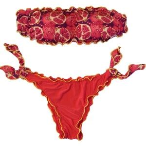 Pomegranates Bikini Set Bandeau Top Woman Swimwear Handmade Etsy