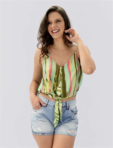 Equus Moda Online Cal As Vestidos Shorts E Mais Regata Listra Folhagem