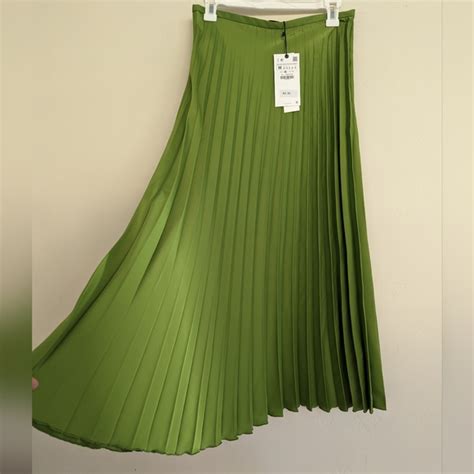 Zara Skirts Zara New Satin Effect Pleated Skirt Green Poshmark