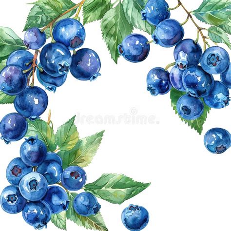 Watercolor Border Frame Card Template Of Ripe Blueberry On White