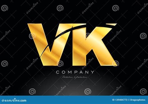 Combination Letter Vk V K Gold Golden Alphabet Metal Logo Icon Design