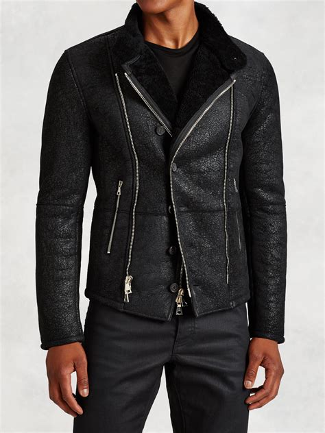 Lyst John Varvatos Asymmetric Shearling Biker Jacket In Black For Men