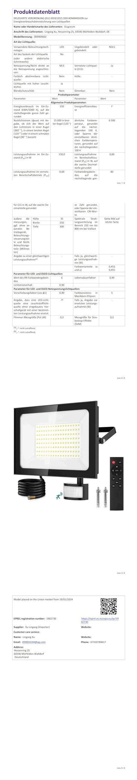 Viugreum 150W Led Strahler Außen Mit Bewegungsmelder 15000lm