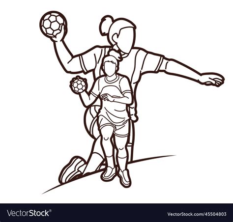 Handball Sport Male And Female Players Team Vector Image