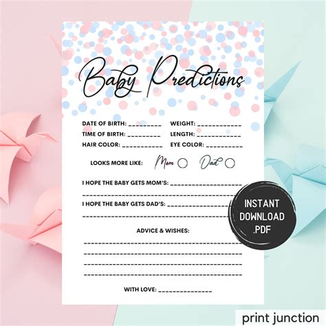 Baby Predictions And Advice Gender Reveal Party Games Gender Etsy