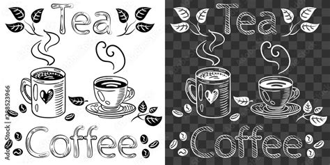 White Black Outline Drawing Of Coffee Or Tea Stock Vector Adobe Stock