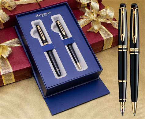 Waterman Expert Fountain & Ballpoint Pen Set - Black Gold Trim in ...