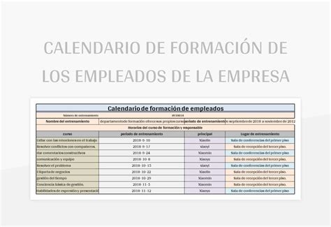 Plantilla de Excel Calendario De Formación De Los Empleados De La