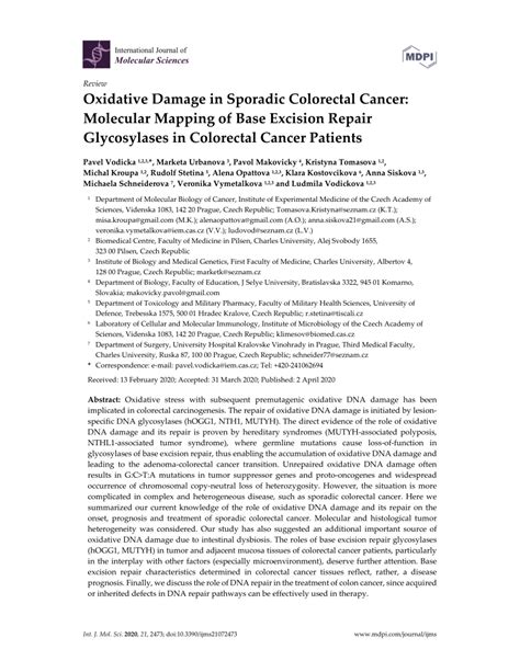 PDF Oxidative Damage In Sporadic Colorectal Cancer Molecular Mapping