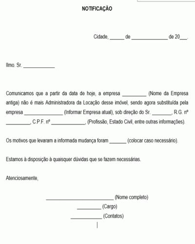 Modelo De Notificação Ao Inquilino Sobre Alteração De Administradora Da