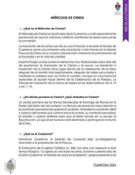 TIEMPO DE CUARESMA 2024 Catequesis E Indicaciones Liturgicas Pdf