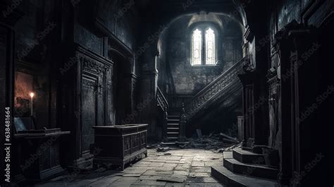 haunted castle interior  creepy spooky night stock photo adobe stock