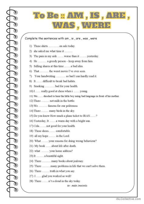 To Be Am Is Are Was Were English ESL Worksheets Pdf Doc