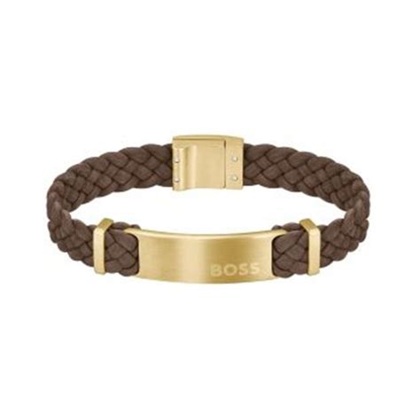 Bracelet Homme Boss Cuir Brun Et Acier Dor Bracelets Homme Edora