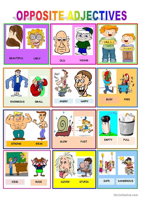 OPPOSITE ADJECTIVES: English ESL worksheets pdf & doc