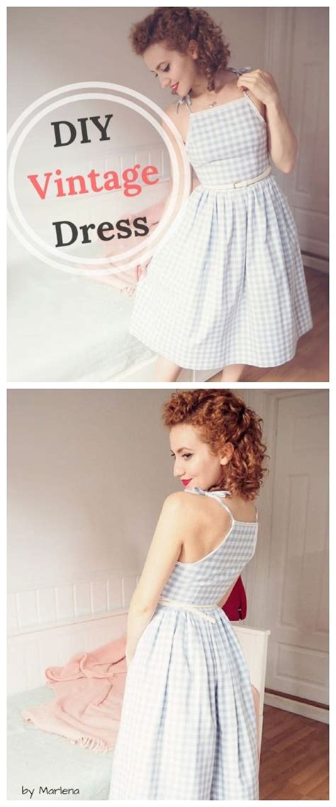 Two Pictures Of A Woman In A Dress With The Words Diy Vintage Dress On It