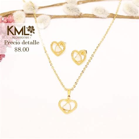 Set Dorado Corazon Nacar Dentro Kml Accesorios