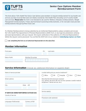 Fillable Online Tufts Health Plan Sco Member Reimbursement Form Fax