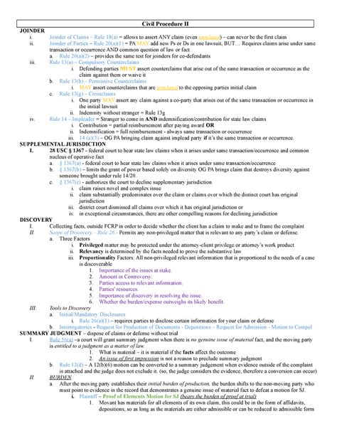 Civil Pro Ii Outline Civil Procedure Ii Joinder I Joinder Of