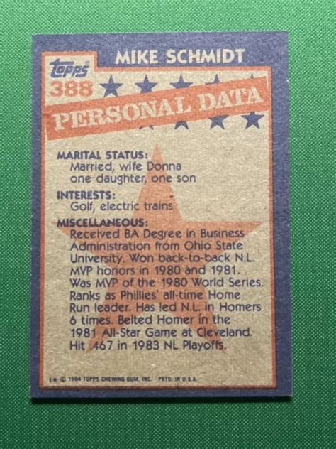 Topps Mike Schmidt Hof Nl All Star Philadelphia Phillies Baseball