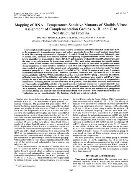 Pdf Mapping Of Rna Temperature Sensitive Mutants Of Sindbis Virus