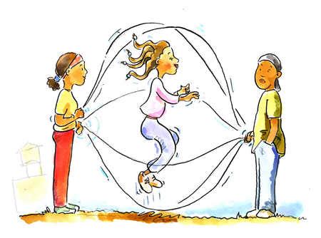 Stock Illustration - Girl playing double dutch jump rope