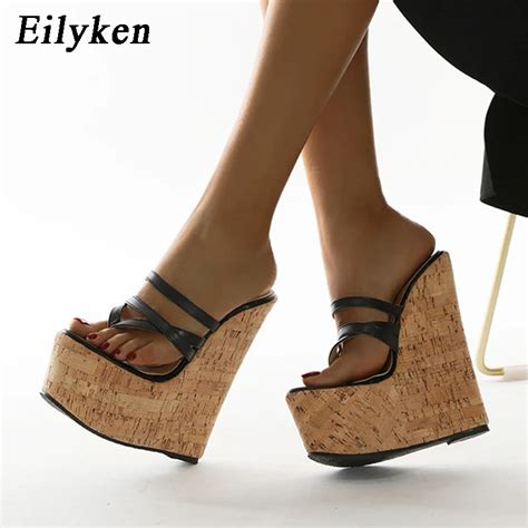 Eilyken Black Sexy Super 18CM Wedges Narrow Band Pinch Slippers Women