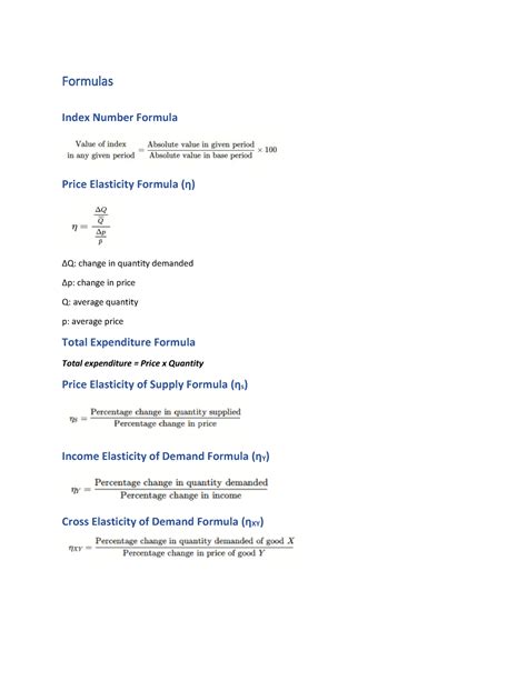 Microeconomics Formulas And Definitions Formulas Index Number Formula