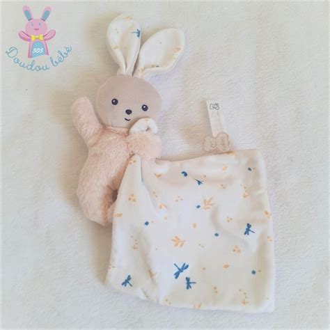 Doudou Lapin Rose Mouchoir Blanc Libellules Bleu KALOO