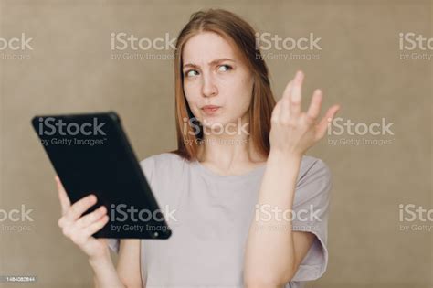 Hand Gesture Of Young Student Actress Learning Role Woman With Digital