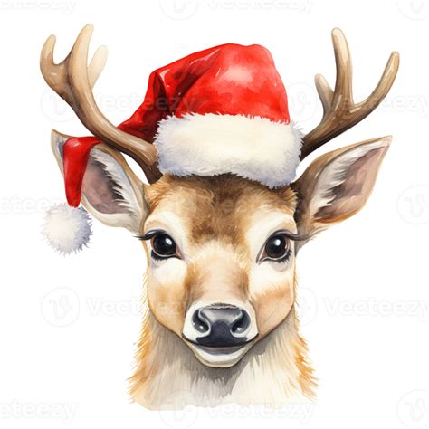 Reindeer Wearing Santa Hat For Christmas Event Watercolor Style Ai