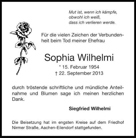 Traueranzeigen Von Sophia Wilhelmi Aachen Gedenkt