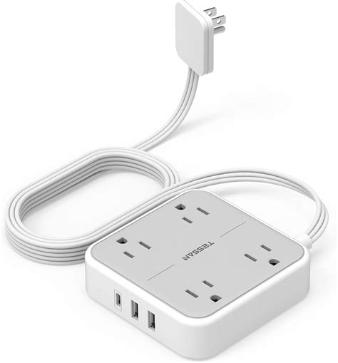 Flat Plug Power Strip Tessan Ft Ultra Thin Extension Cord Under