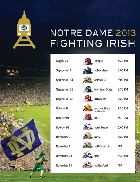 Notre Dame Printable Schedule