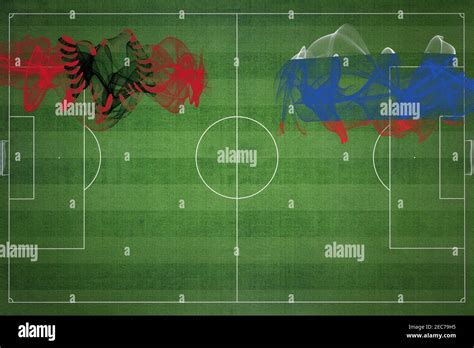 Albania vs Russia Soccer Match, national colors, national flags, soccer