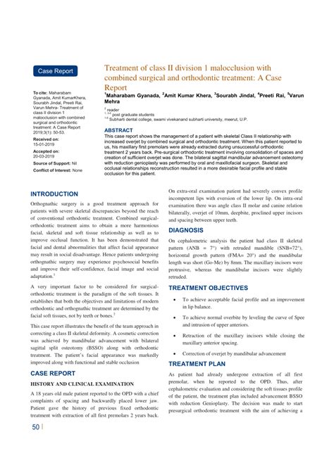 Pdf Treatment Of Class Ii Division Malocclusion With Combined