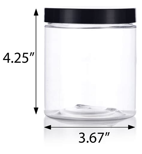 19 Oz Clear Plastic Straight Sided Jar With Black Foam Lined Lid 12 Pack