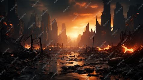 Premium AI Image | Apocalyptic destroyed city ruins Generative Ai