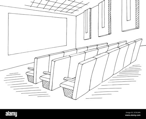 Cinema Interior Graphic Black White Sketch Illustration Vector Stock