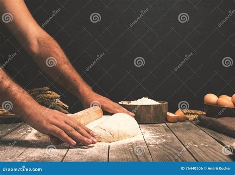 Men Hands Roll Out Dough Close Up Stock Photo Image Of Male Hand