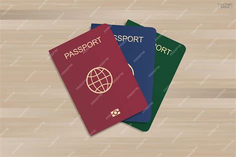 Premium Vector Set Of Passport On Wood Background Vector Illustration