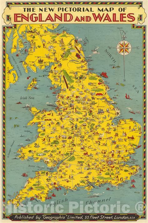 Historic Map The New Pictorial Map Of England And Wales Vintage