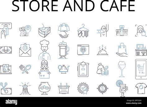 Store And Cafe Line Icons Collection Shop Bistro Market Eatery