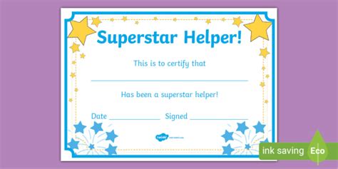 Superstar Helpers Certificates Teacher Made