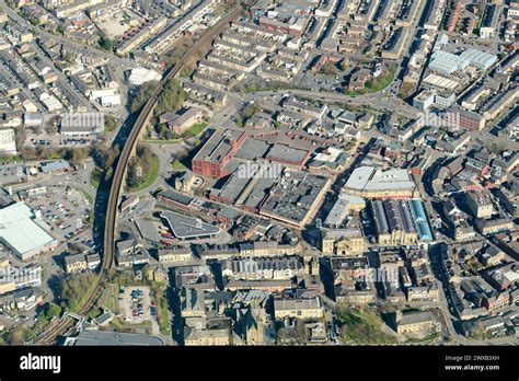aerial view accrington town centre lancashire north west england uk stock photo alamy