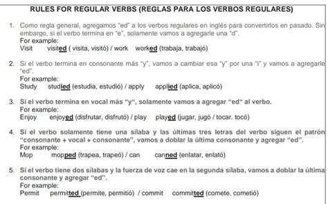 RULES FOR REGULAR VERBS REGLAS PARA LOS VERBOS REGULARES 1 Como Regla