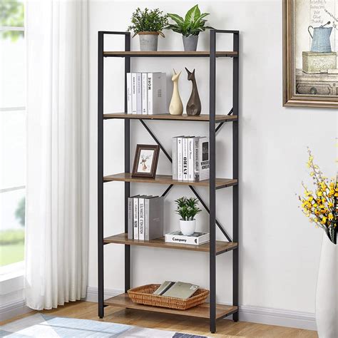 FATORRI 5 Tier Industrial Bookshelf Rustic Etagere Bookcase For