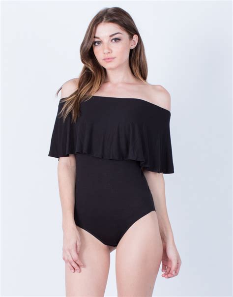 Ruffled Bodysuit Black Off The Shoulder Top Black Ruffled Bodysuit 2020ave